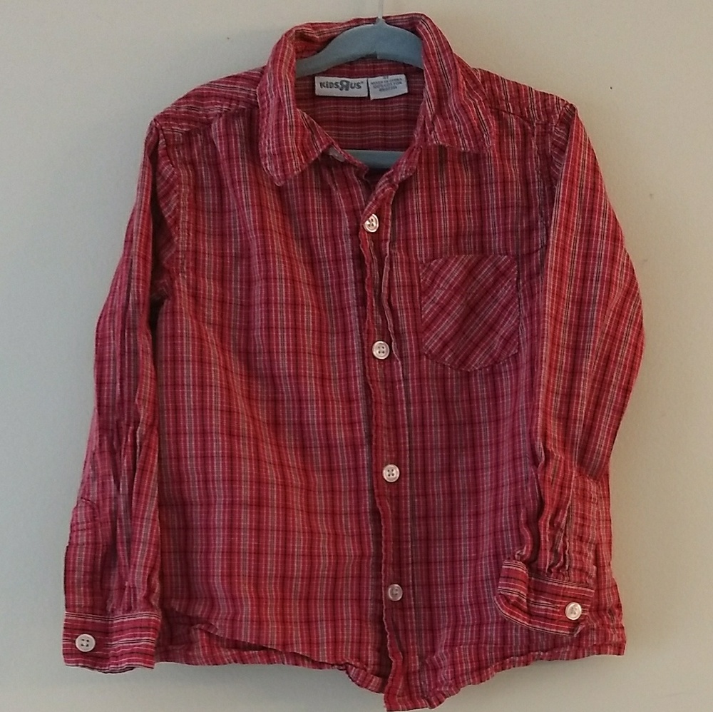 Boy's red plaid cotton dress shirt